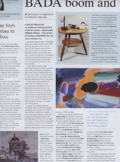 The Antiques Trade Gazette features the gallery in its BADA preview