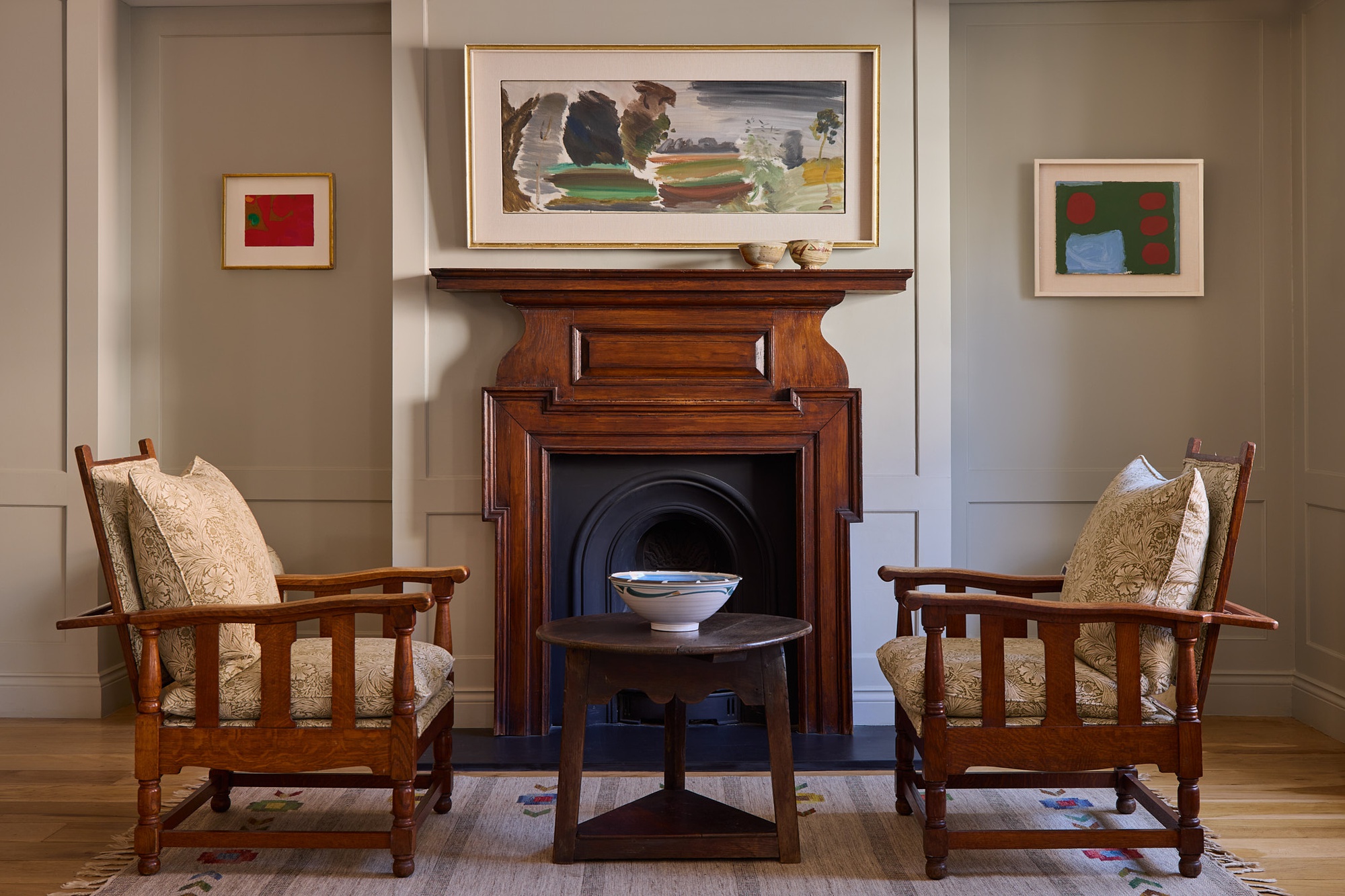 Seating area interior at Jenna Burlingham Gallery featuring Modern British paintings by Ivon Hitchens
