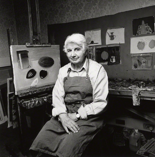 Photograph of Elizabeth Blackadder in her studio, 2003