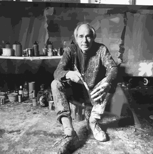 Photograph of Albert Irvin in his studio, date unknown