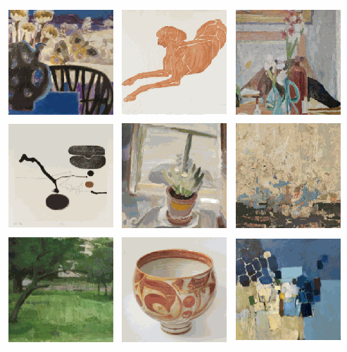 Assorted paintings and prints by Mary Fedden, Elisabeth Frink, Vanessa Bell, Victor Pasmore, Ivon Hitchens, Gwyther Irwin, Lawrence Gowing, Alan Caiger-smith, and Keith Vaughan