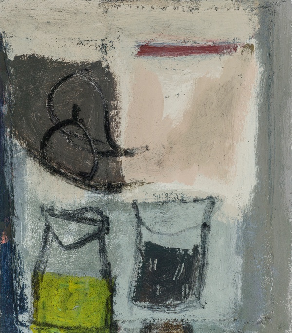 Tony Scrivener Fruit Bowl with Two Vessels acylic on paper and canvas £1,350