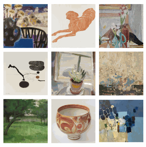 Assorted paintings and prints by Mary Fedden, Elisabeth Frink, Vanessa Bell, Victor Pasmore, Ivon Hitchens, Gwyther Irwin, Lawrence Gowing, Alan Caiger-smith, and Keith Vaughan