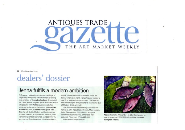 Antiques Trade Gazette, 'Jenna fulfils a modern ambition'